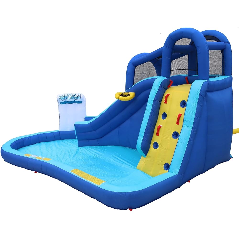 BANZAI Surf N' Splash Water Park, Length14 ft 5 in, Width10 ft 7 in, Height7 ft 11 in, Inflatable Outdoor Backyard Water Slide Splash Bounce Climbing Toy