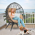 YITAHOME Large Wicker Egg Chair with Stand for Indoor and Outdoor, Cushion, and Adjustable Leveling Feet, Large Lounger for Garden, Patio, Balcony, Backyard,Supports up to 330lbs, Beige