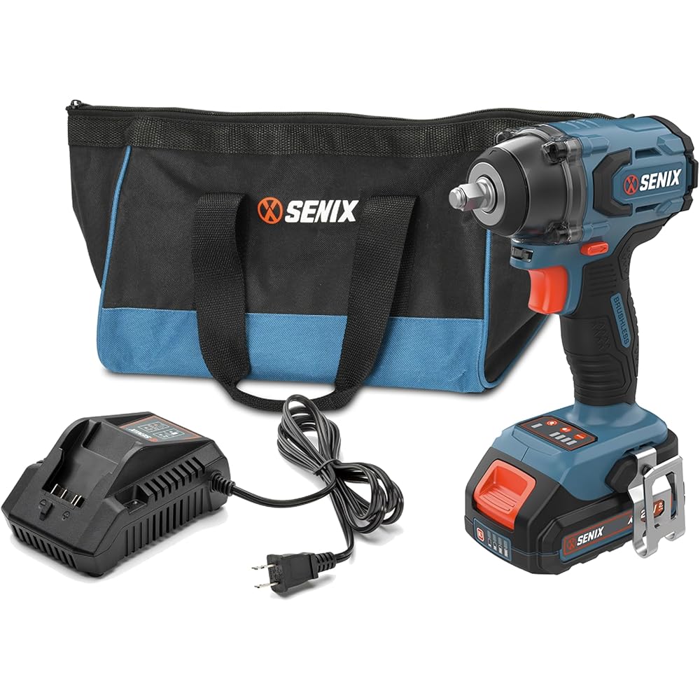 SENIX X2 20 Volt Max* 3/8-Inch Cordless Impact Wrench, Brushless Motor, 365 Foot-Pounds of Max Torque, 4-Speed, Includes Storage Bag, Battery and Charger Included (PDWX2-M11)