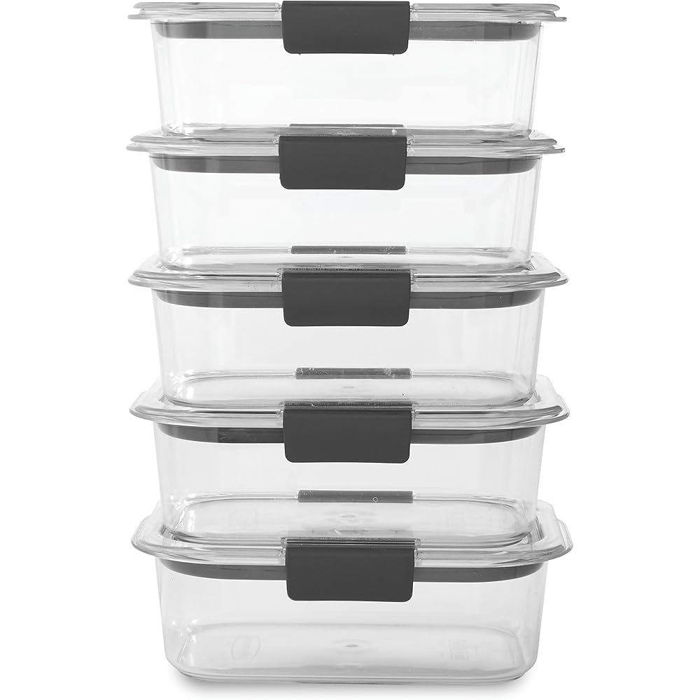 Rubbermaid Brilliance Food Storage Container, Medium, 3.2 Cup, 5 Pack, Clear &amp; Leak-Proof Brilliance Food Storage Set, 1.3 Cup Plastic Containers with Lids, 5-Pack, Clear