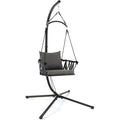 Tangkula Folding Swing Chair with Stand, Hanging Egg Chair with Cushion, Pillow, Wicker Basket Seat, Indoor Outdoor Hammock Chair with Steel Rustproof Frame for Patio Backyard Porch Garden (Gray)