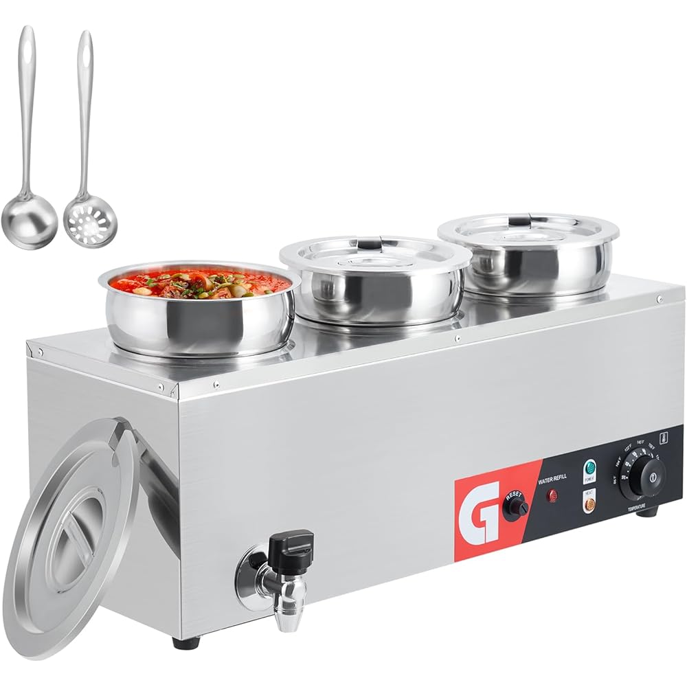 ExploreHorizon Commercial Soup Warmer 3x4.2QTStainless Steel Buffet Bain Marie, 86-185℉ Adjustable Temp, Anti-Dry Burn, Reset Button, 1200W Electric Food Warmer for RestaurantIndustrial &amp; Scientific