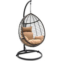 SereneLife Hanging Egg Chair with Stand Indoor Outdoor Patio Wicker Rattan Lounge Chair with Stand, Steel Frame, UV Resistant Washable Cushions for Garden Backyard Deck Sunroom SLGZ0EGBR (Brown)