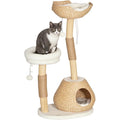 PawHut Cat Tree for Indoor Cats, 41" Wooden Kitten Tower with 2 Real Branch Scratching Posts, Luxury Condo, Beds &amp; Toby Balls, Kitten Activity Center &amp; Cat Furniture, Cream White