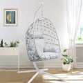 FansaFurn Hanging Egg Chair, Swing Chair with Stand, Hammock Chair IndoorPatio Boho Wicker 350lbs Capacity, Swing Chair for Bedroom Garden, Balcony, Beige &amp;Gray