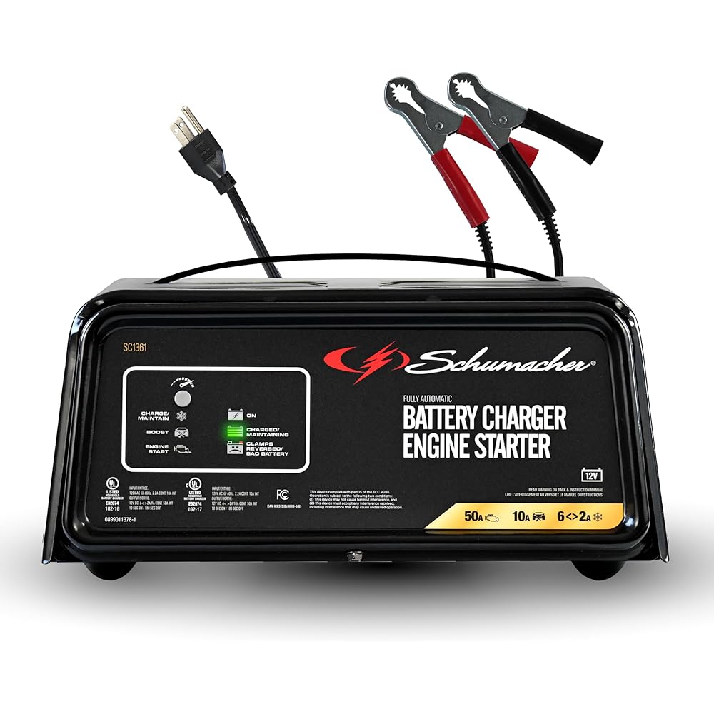 Schumacher Electric 50A 12V Car Battery Charger, Engine Starter &amp; Maintainer Fully Automatic Battery Charger for Cars, Trucks &amp; RVs 6A Charge/ 2A Maintain &amp; 10A Boost Modes SC1361