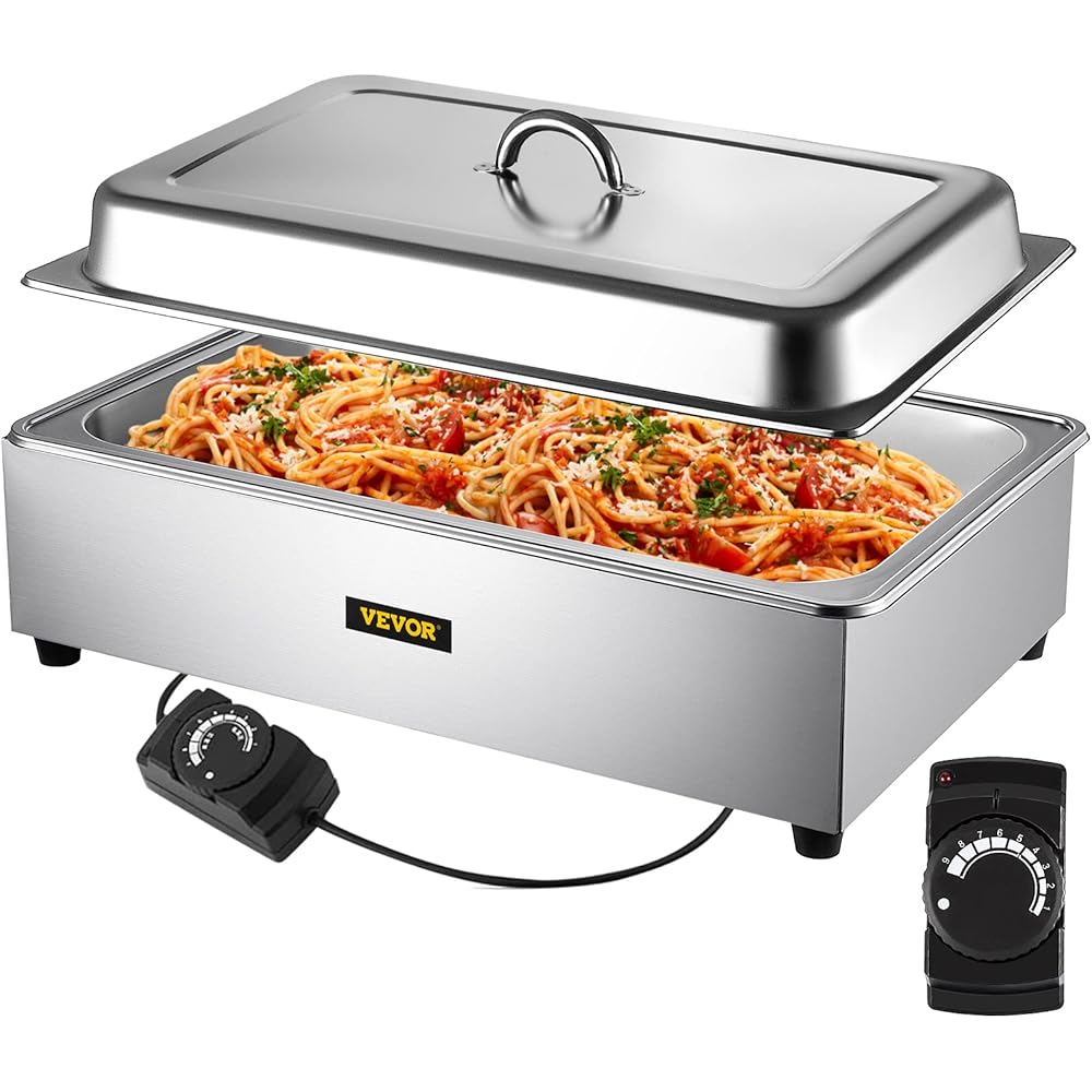 VEVOR Commercial Food Warmer, Full-Size 1 Pot Steam Table with Lid, 9.5 Quart Electric food Warmers, Grade Stainless Steel Bain Marie Buffet Equipment, Fits 21 x 13.2 Pan, 400W, for Restaurant, SliverIndustrial &amp; Scientific
