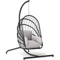 YITAHOME Hanging Egg Chair with Stand, Rattan Wicker Swing Egg Chair with Resistant Cushion, 350lbs Capacity, Foldable Hanging Rattan Basket Chair for Porch, Garden, Bedroom, Balcony, Grey