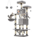 Feandrea Cat Tree, 66.1-Inch Large Cat Tower with 13 Scratching Posts, 2 Perches, 2 Caves, Basket, Hammock, Pompoms, Multi-Level Plush Cat Condo for Indoor Cats, Light Gray UPCT165W01