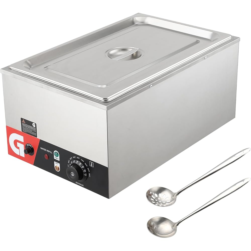 GarveeHome Commercial Food Warmer 1200W Electric Steam Table, Dry/Water Heating, 86-185°F Temp Control, Professional Countertop Stainless Steel Buffet Bain Marie, for Catering, RestaurantsIndustrial &amp; Scientific