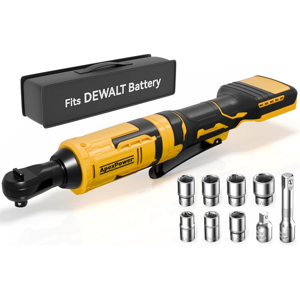 3/8 Inch Cordless Ratchet Wrench, for DEWALT 20V Max Battery, 88Ft-Lbs, 0-400RPM, Electric Ratchet Wrench Set with Variable Speed Trigger, Reinforced Head, R&amp;F Switch, 7 Sockets, 3/8" to 1/4" Adapter