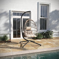 Taylor &amp; Logan Corbin Natural Patio Hanging Wicker Egg Chair with Cream Plush Seat Cushions &amp; Swing Stand for Indoor/Outdoor Use
