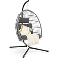 Hanging Egg Chair with Stand, Hammock Chair with Rattan Wicker, Patio Swing Egg Chair with Alluminum Frame &amp; Thick Cusion, 350 Lbs Capacity Swing Chair for Outdoor/Indoor Use