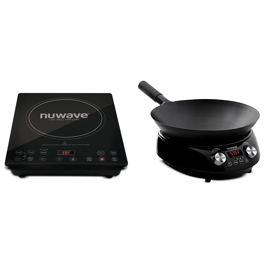 Nuwave Pro Chef Induction Cooktop, Commercial-Grade, Portable, Powerful 1800W, Large 8” Heating Coil &amp; Mosaic Induction Wok, Precise Temp Controls from 100°F to 575°F in 5°F