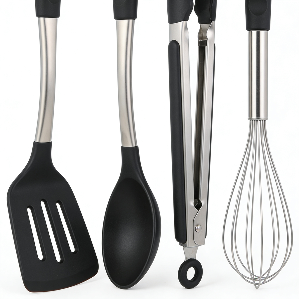 Cuchfixqq Juego de utensilios de cocina de silicona y acero inoxidable, 33 piezas de espátulas y cucharas para ollas y sartenes antiadherentes