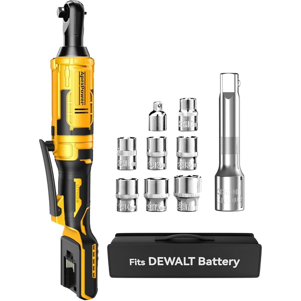 3/8 Inch Cordless Ratchet Wrench, for DEWALT 20V Max Battery, 88Ft-Lbs, 0-400RPM, Electric Ratchet Wrench Set with Variable Speed Trigger, Reinforced Head, R&amp;F Switch, 7 Sockets, 3/8" to 1/4" Adapter