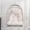 KEIKI Swing Egg Chair Without Stand, Foldable Patio Rattan Wicker Hammock Egg Chair with Cushion, Outdoor Indoor Hanging Basket Chair, 270LBS Capacity for Porch, Garden, Bedroom, Balcony, White