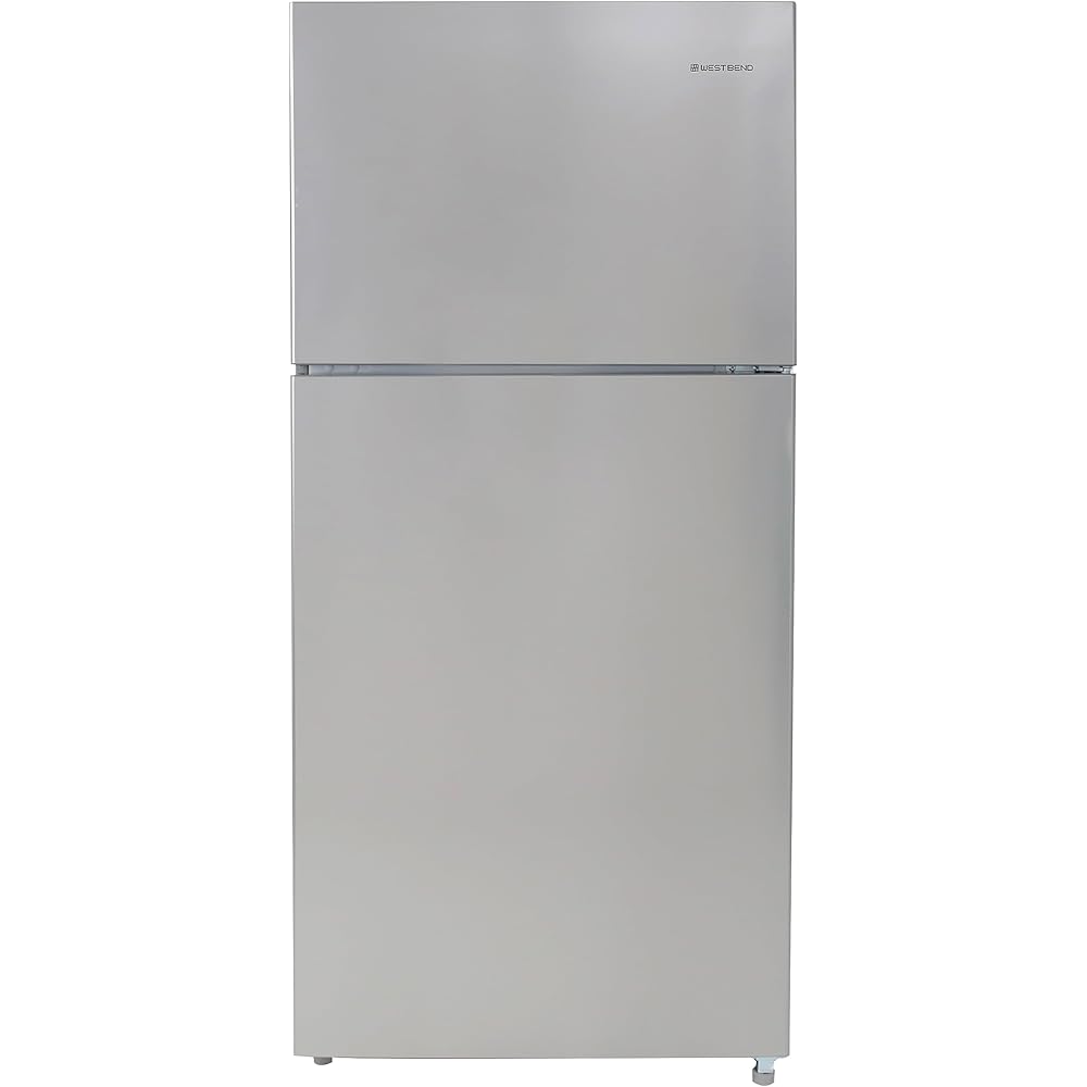 West Bend Apartment Refrigerator Freestanding Dual Door Design Fridge with Top Freezer, Adjustable Electronic Control and Frost Free Defrost, for Condo, House, Small Kitchen Use, 18-Cu.Ft, Metallic
