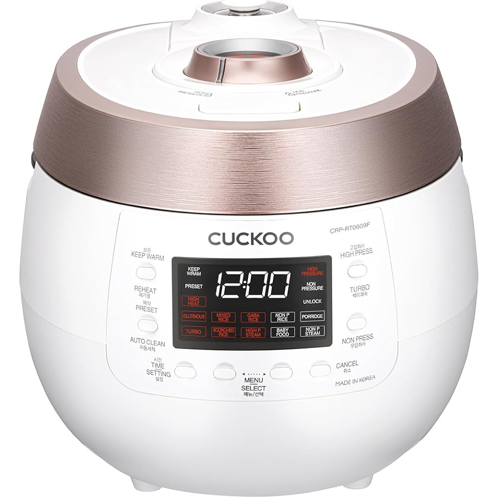 CUCKOO CRP-RT0609FW 6-Cup (Uncooked) / 12-Cup (Cooked) Twin Pressure Rice Cooker &amp; Warmer with Nonstick Inner Pot, 14 Menu Options, Safe Steam Release, 3 Voice Guide, Auto Clean (White)