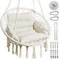 Greenstell Hammock Chair, Macrame Swing Chair with Comfy Cushion, Boho Hanging Chair for Outdoor &amp; Indoor, Perfect for Bedroom, Patio, Balcony, Hold up to 330Lbs, Beige