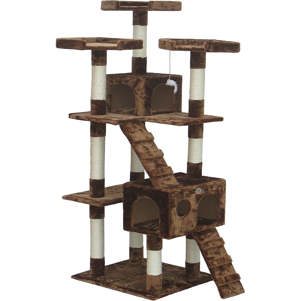 Go Pet Club 72" Tall Cat Tree Tower with Cat Condos Large Cat Tree Cat Tower for Indoor Cats Play Scratch Hide Climb Activity Furniture with Toy Brown