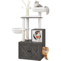 Feandrea Cat Tree with Litter Box Enclosure, 2-in-1 Modern Cat Tower, 55.1-Inch Cat Condo with Scratching Posts, Removable Pompom Sticks, Misty Gray UPCT113G02
