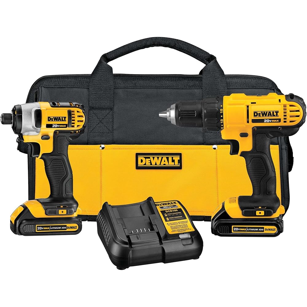 DEWALT 20V MAX Cordless Drill and Impact Driver, Power Tool Combo Kit with 2 Batteries and Charger (DCK240C2)