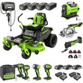 Greenworks 80V 42" Zero Turn Riding Lawn Mower, (4) 5.0Ah Batteries and (600W) Plug in Charger + BONUS 6-Piece Power Tool Combo