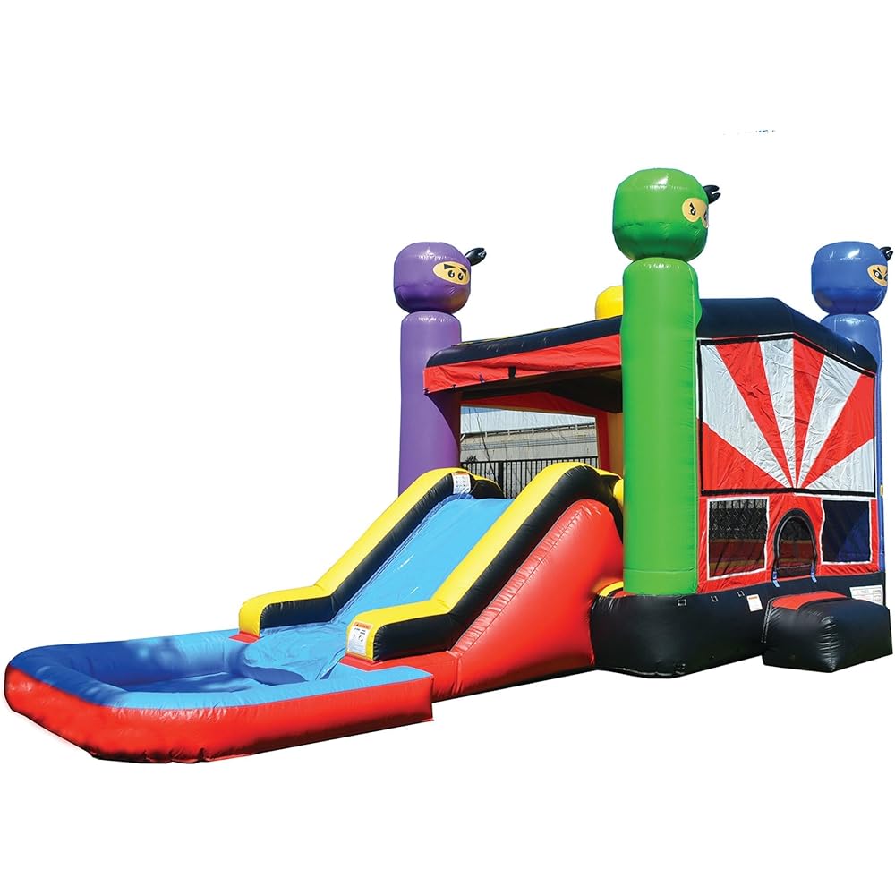 JumpOrange Ninja Warrior Commercial Grade Bounce House Water Slide Combo with Splash Pool for Kids and Adults (with Blower), Wet Dry Use, Basketball Hoop, Outdoor Indoor, Birthday Party Rental