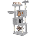 Yaheetech 64.5in Extra Large Multi-Level Cat Tree Kittens Play House Condo with Platform, Perch Hammock &amp; Scratching Posts, Light Gray