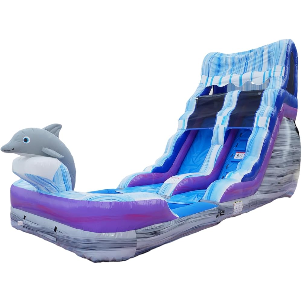 Herokiddo Dolphin 16' Water Slide with Detachable Pool, for Kids and Adults, Commercial Grade, 100% PVC Vinyl, Outdoor Backyard, Summer Fun, Blow Up Inflatable (Blower Included)