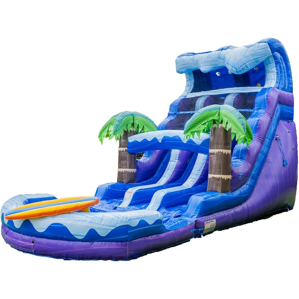XJUMP 17’ Surf Beach Tall Inflatable Water Slide with Splash Pool and Dual Lane, Big Kids and Adults, Commercial Grade, Outdoor Backyard, Summer Fun, Wet Dry, Blow Up, Water Park, (with Blower)