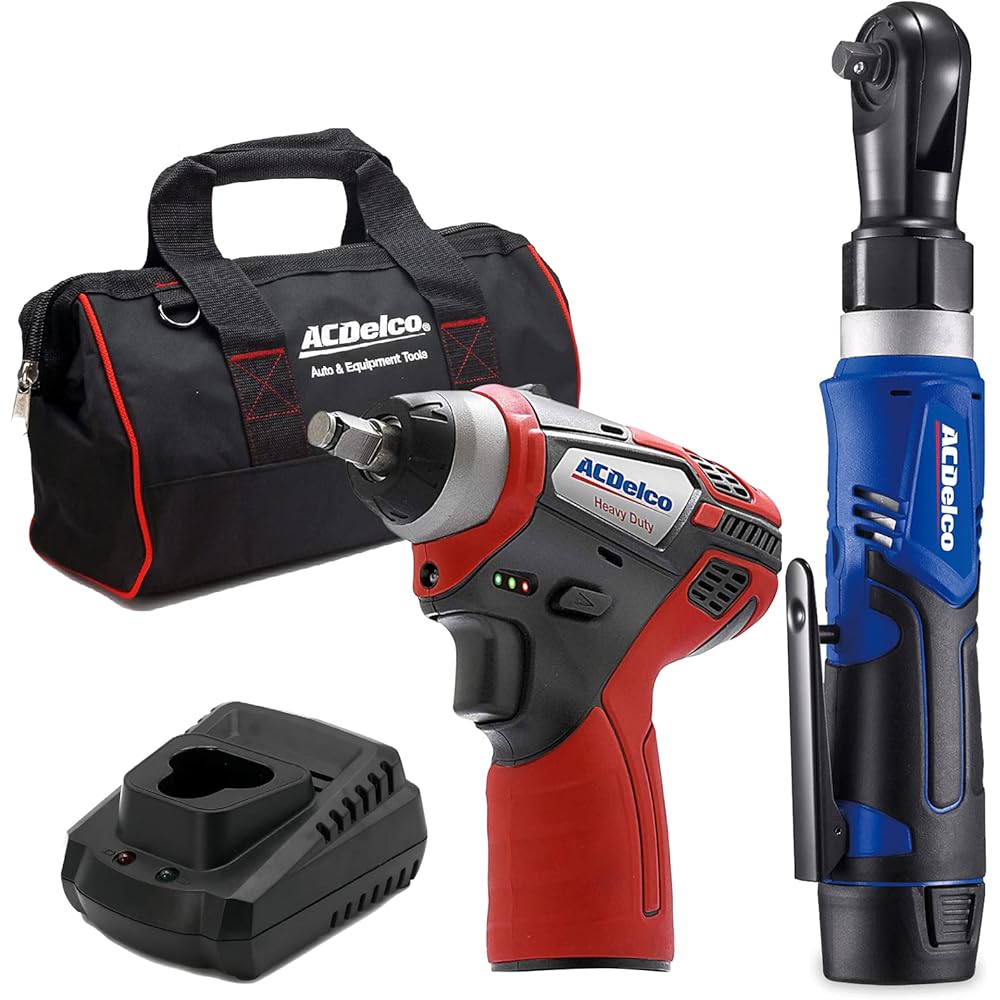ACDelco ARW1209-K14 G12 Series 12V Li-ion Cordless 3/8” Rachet Wrench &amp; Impact Wrench Combo Tool Kit