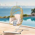 DWVO Wicker Swing Egg Chair 300lbs Capacity Foldable Hanging Hammock with Cushions &amp; Stand, Indoor/Outdoor Patio Swing Chair for Bedroom, Garden, Balcony (Beige)