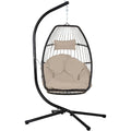 BestOffice Egg Chair Indoor Outdoor with Stand Swing Hanging Rattan Patio Basket Chair with Soft Cloud Polyester Cushion Adjustable Headset for Bedroom Outdoor Garden Swimming Pool Porch, Tan