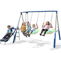 Sportspower Super Lights Metal Swing Set with LED Swing Seats, 2 Person Glider and 5ft Slide, 500lb Capacity, Light Grey and Blue with Slide