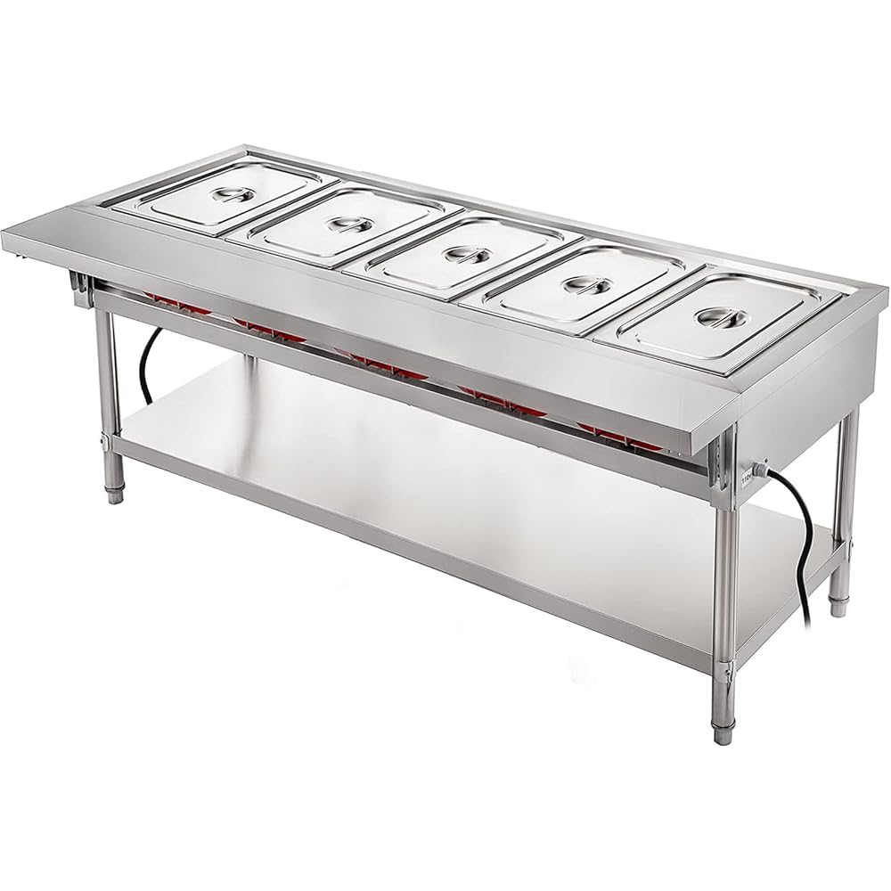 VBENLEM Commercial Electric Food Warmer 5 Pot Steam Table Food Warmer 18 Quart/Pan with Lids with 7 Inch Cutting Board Food Grade Stainless Steel Steam Table Serving Counter 220V 3750W for RestaurantIndustrial &amp; Scientific