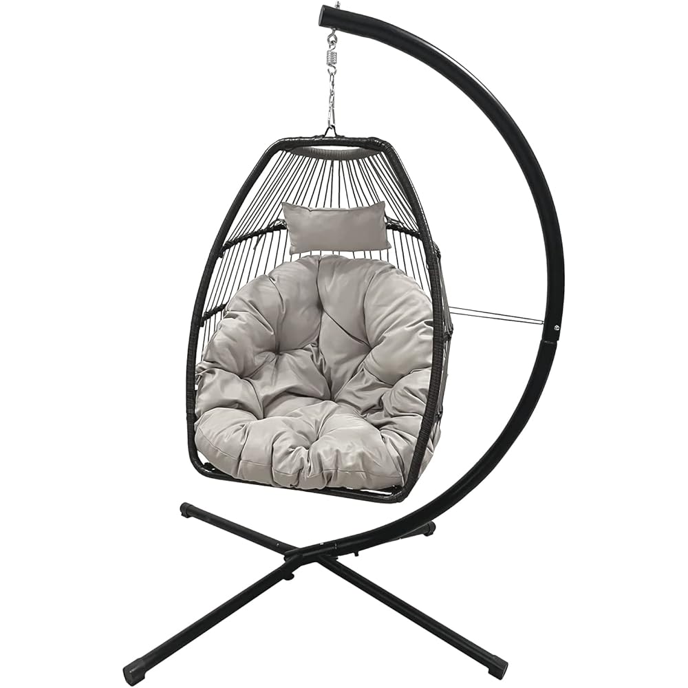 Egg Chair Hammock Chair Basket Chair Hanging Swing Chair UV Resistant Cushion with Stand for Indoor Bedroom Outdoor Garden Backyard