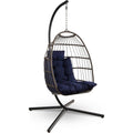 SereneLife Foldable Egg Chair with Stand – Hanging Rattan Wicker Swing for Indoor Outdoor Use – 350 lbs Capacity, Breathable Cushion &amp; Headrest – Patio, Balcony, Porch, Bedroom Lounge Furniture