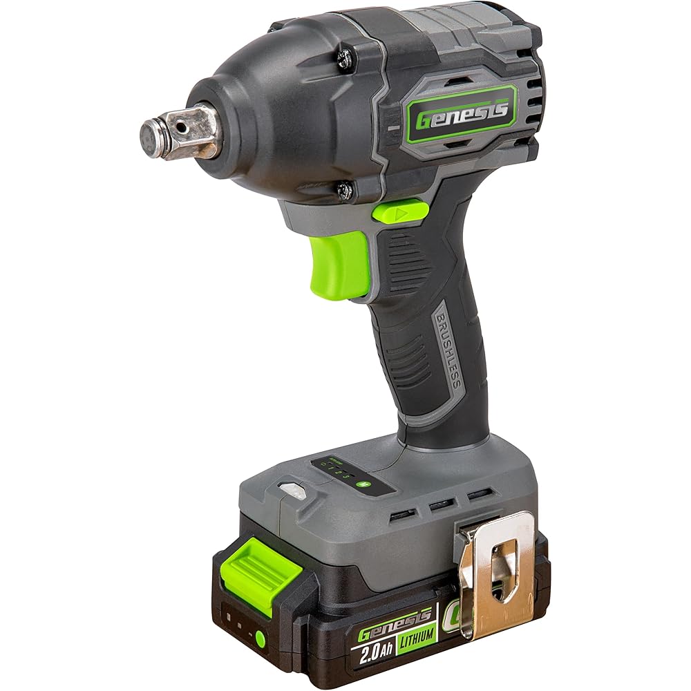 Genesis G20MAX 20V Brushless 3-Speed 1/2" Impact Wrench with Battery, Charger, 400 ft lbs, 540 N.M Max Torque (GLIW2012BH)