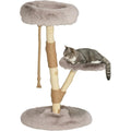 PawHut Cat Tree Tower, 35 Inch Modern Cat Tree for Indoor Adult Cats with Wooden Natural Branch Scratching Posts, Cat Bed &amp; Rope Cat Toy, Brown